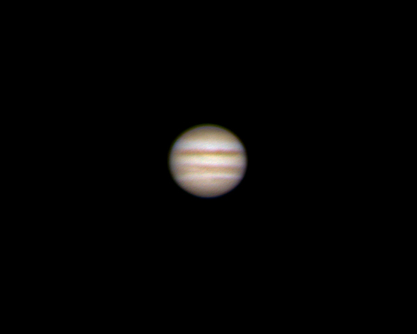 Jupiter from Cambridge, MA on February 2004. Taken with an Olympus D40Z through a Meade 8" SCT.