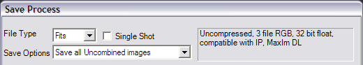 Envisage Save Proc dialog box:
 
 File Type: Fits
 Save Options: Save all Uncombined images